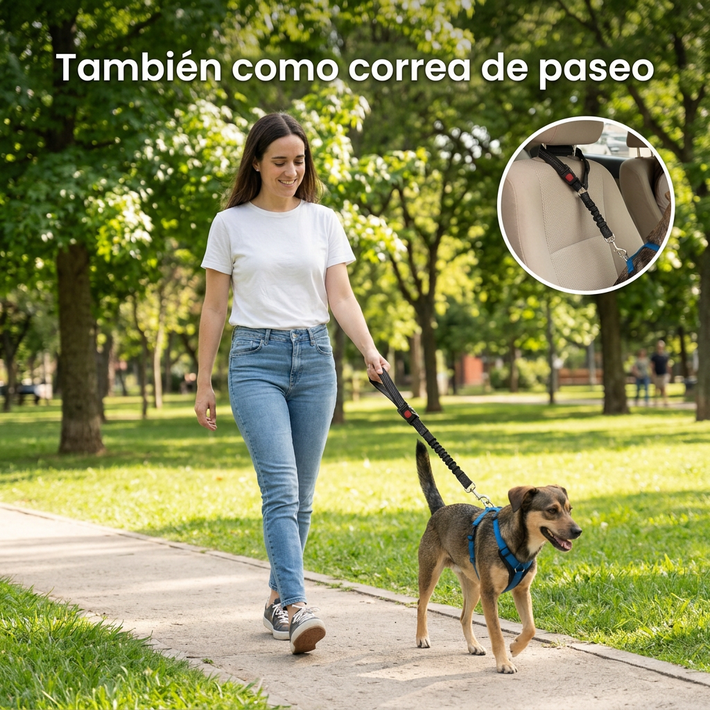 Perro paseando feliz con su dueña